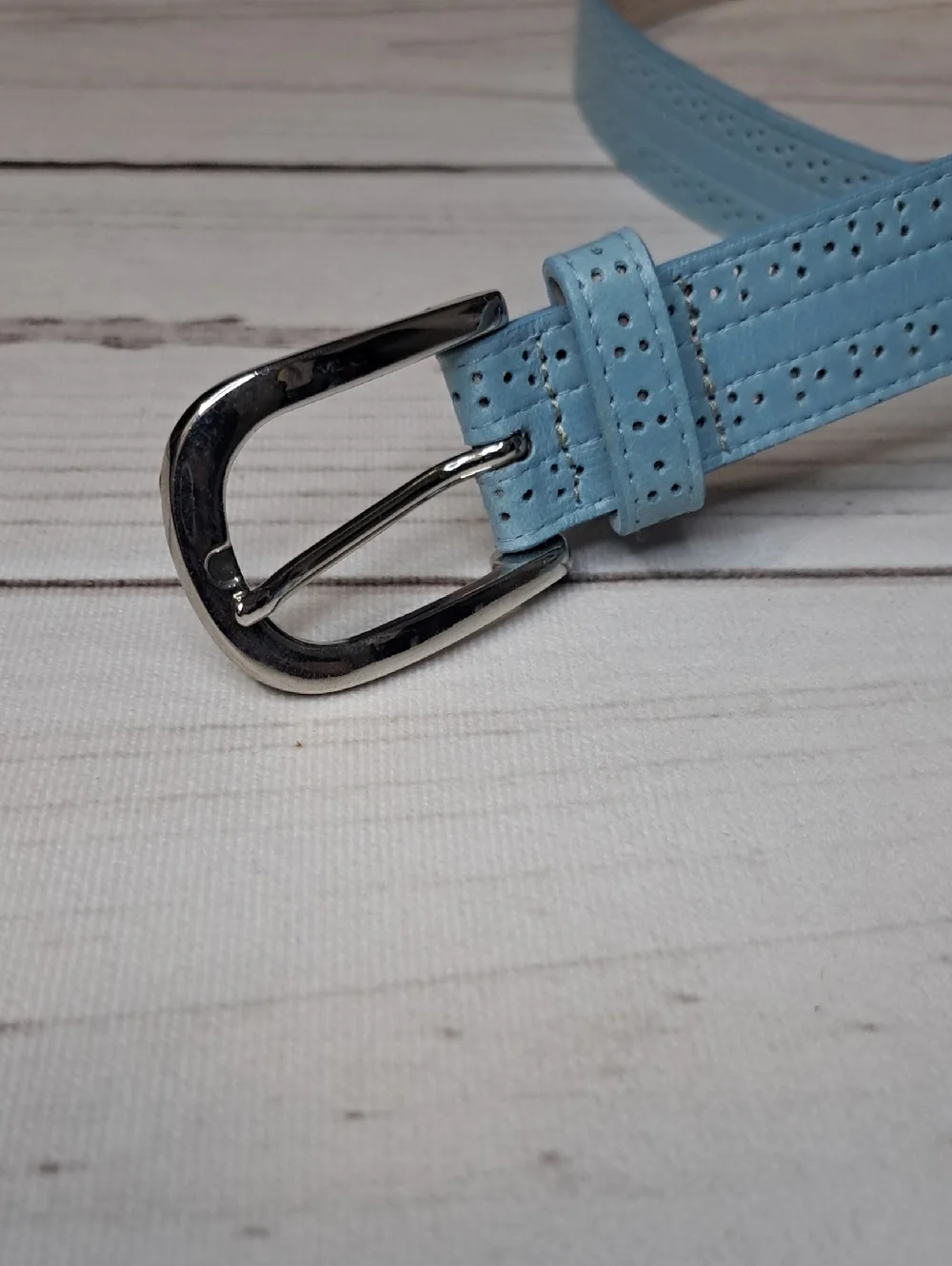 Avignon Light Blue Perforated Leather Belt Size Large 31